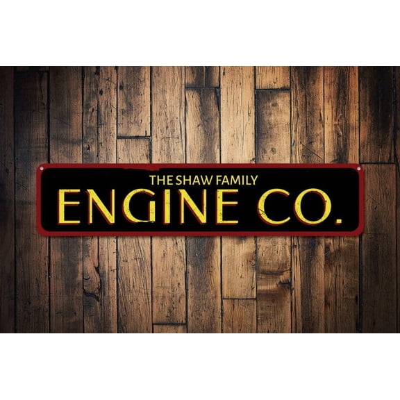Engine Co. Sign Firefighter Family Name Sign Custom Firehouse Decor Fireman Man Cave Sign - Engine Decor - Size: 16 x 4 Inches