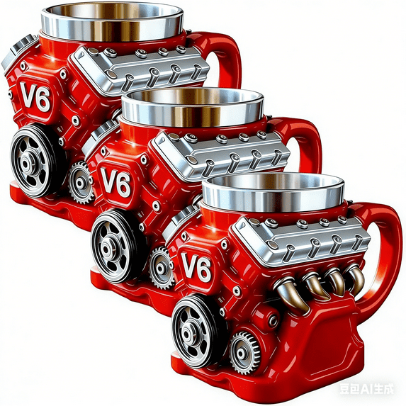 Engine Coffee Mug, Retro Engine Coffee Mug V8/V6 Stainless Steel Cup Double Wall Insulation with Handle for Car Enthusiasts Perfect for Father's Day Christmas Portable