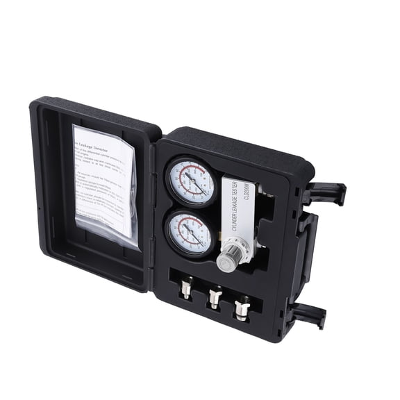 Engine Cylinder Leakdown Tester Kit with Dual 2.5" Gauges 0-100 PSI/0-700 kPa, Includes 14mm Flex Hose & 10mm/12mm/18mm Adapters for Diagnosing Rings, Valves & Head Gaskets, SKU 43198881