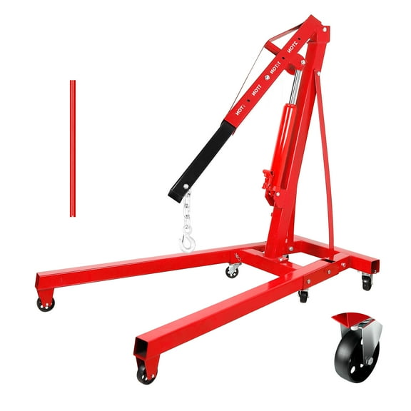 Engine Hoist with 0.1inch Thickness, 4400 lbs Capacity Foldable Folding crane, Red, Metal, Heavy Duty Shop Crane, Heavy Duty Hydraulic Shop Crane for Construction
