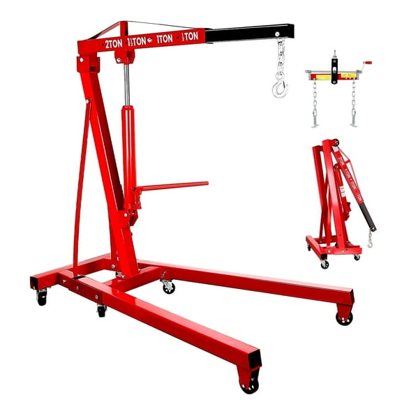 Engine Hoist, 2 Ton Folding Cherry Picker Shop Crane Hoist Lift with Lever and 6 Casters,Heavy Duty Hydraulic Shop Crane