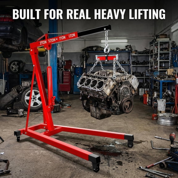 Engine Hoist 2 Ton for Garage, Hydraulic Shop Crane with Foldable Boom & 4400 lbs Capacity, 4-Position Adjustable Arm with 24" Extension, Heavy Duty Steel Frame Lift with 4 Casters