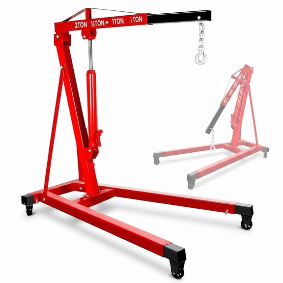 Engine Hoist 2 Ton with Foldable Boom, 4400 lbs Hydraulic Shop Crane, 4-Position Adjustable Arm, Heavy Duty Non-Foldable Frame, 4 Swivel Casters