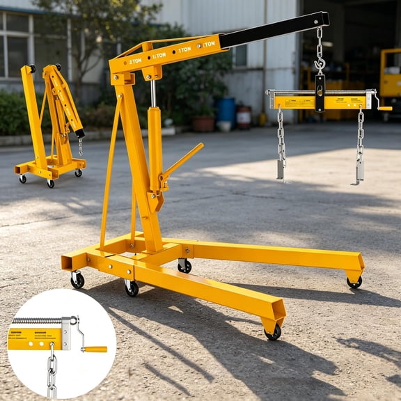 Engine Hoist 4400 lbs Capacity, Folding Hydraulic Engine Lifter 6 Steel Casters, Foldable Shop Crane with Leveler for Garage Workshop.