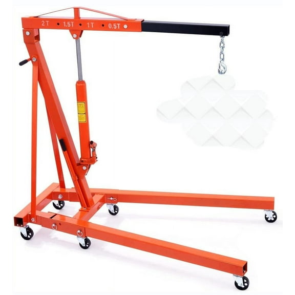 Engine Hoist Cherry Picker, 4000 Lbs Folding Shop Crane Hoist Lifter, Heavy Duty Engine Crane Lifter with 6 Iron Caster Wheels