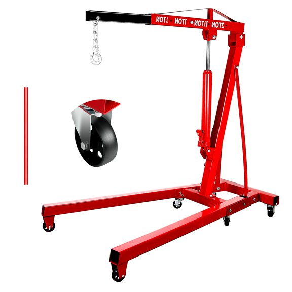 Engine Hoist, Foldable Picker Lift, Heavy Duty Shop Crane, Heavy Duty Hydraulic Shop Crane - Red, 123lbs Weight, Metal Frame with Lever for Construction