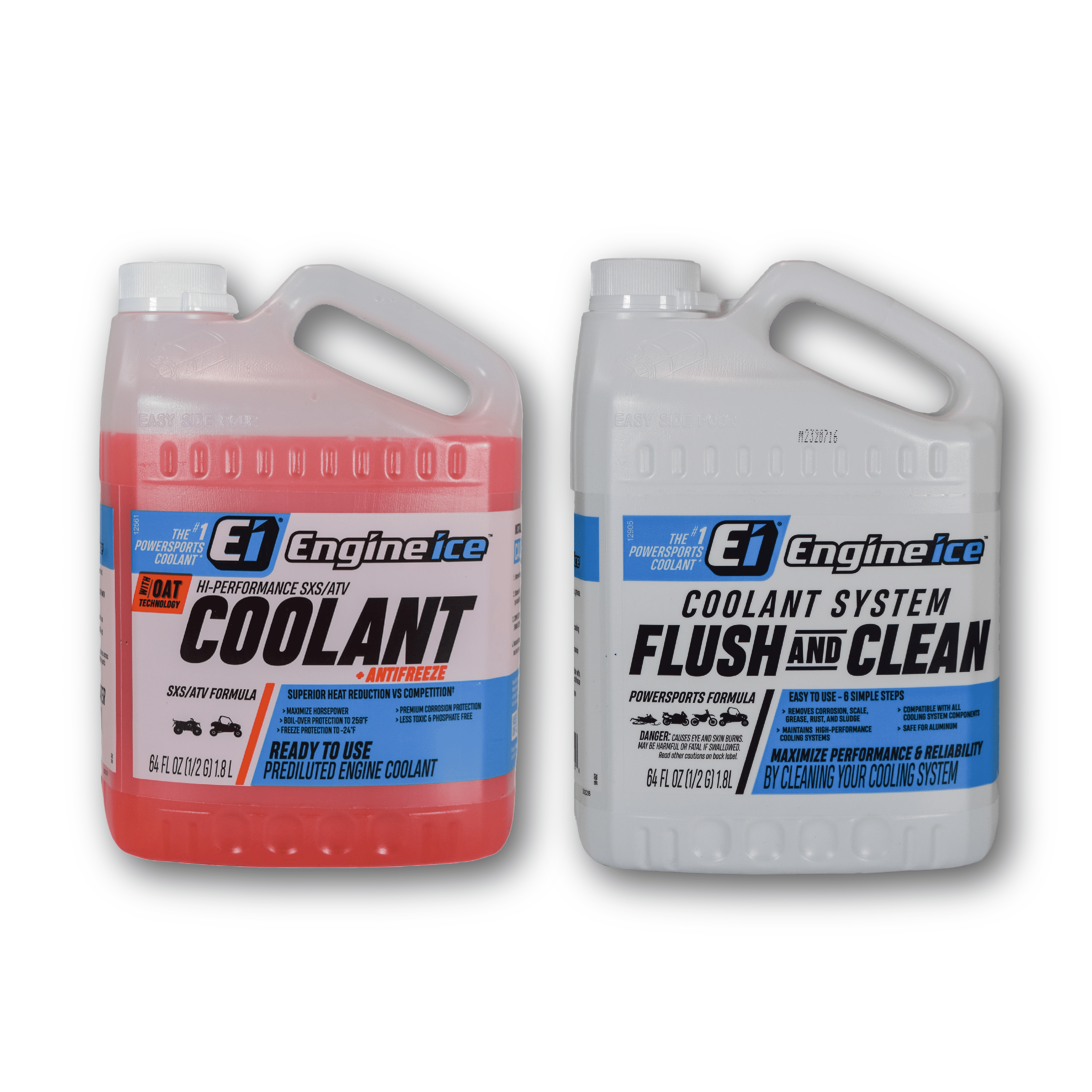 Engine Ice Hi-Performance SXS/ATV Coolant & Antifreeze (0.5 gal x2) + Coolant System Flush and Clean (0.5 gal x2) Combo Kit (4-Pack) for ATVs & UTVs