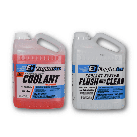 Engine Ice Hi-Performance SXS/ATV Coolant & Antifreeze (0.5 gal x2) + Coolant System Flush and Clean (0.5 gal x2) Combo Kit (4-Pack) for ATVs & UTVs