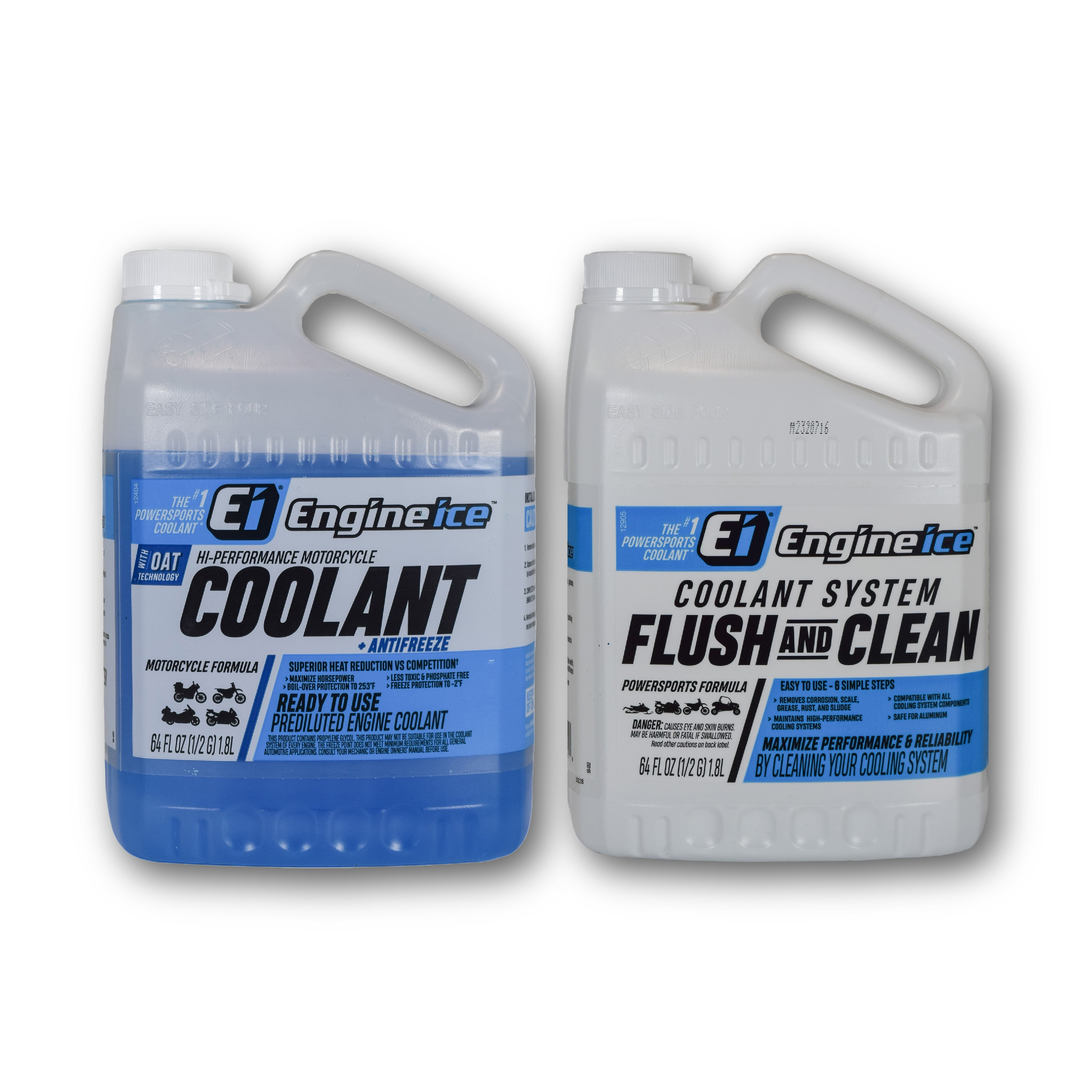 Engine Ice High Performance Coolant (0.5 gal) + Coolant System Flush and Clean (0.5 gal) Combo Kit (2-Pack) for Motorcycles & Bikes