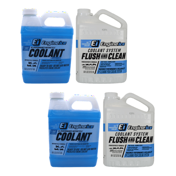 Engine Ice High Performance Coolant (0.5 gal) + Coolant System Flush and Clean (0.5 gal) Combo Kit (4-Pack) for Motorcycles & Bikes