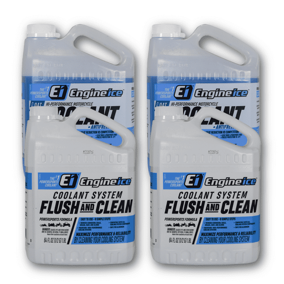 Engine Ice High Performance Coolant (0.5 gal) + Coolant System Flush and Clean (0.5 gal) Combo Kit (4-Pack) for Motorcycles & Bikes