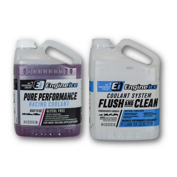 Engine Ice Pure Performance Racing Coolant (0.5 gal) + Coolant System Flush and Clean (0.5 gal) Combo Kit (2-Pack) for Motorcycles, ATVs, Cars, & More