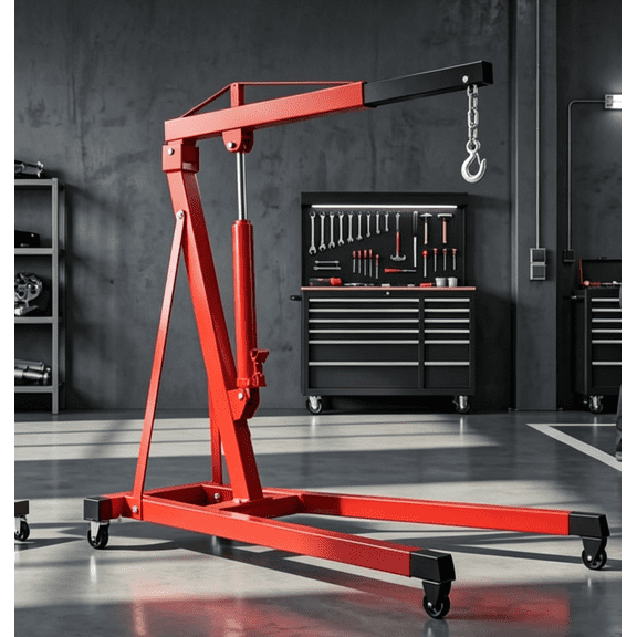 Engine Lift 2 Ton Hydraulic Hoist, Heavy Duty Shop Crane with Adjustable Boom and 360 Casters for Garage Workshop, Red