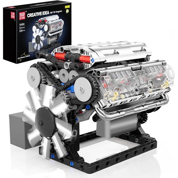 Engine Model Kit Build Your Own STEM Mini V8 Model Engine Building Blocks Sets That Works for Adults Age 14+, 535Pcs