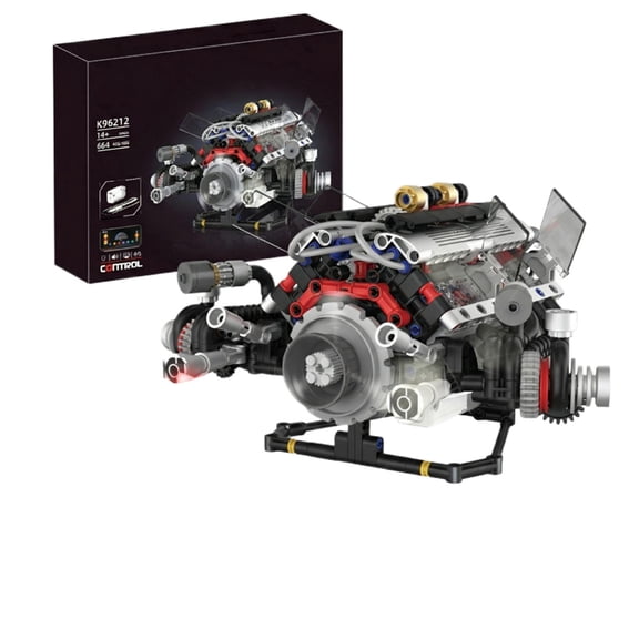 Engine, Model Kit, Building Blocks, V8 Model Engine, 13X6 In, Abs Plastic, Led Light with Remote, Engine Stand, Hobby, Display, Toys, 1 Pc