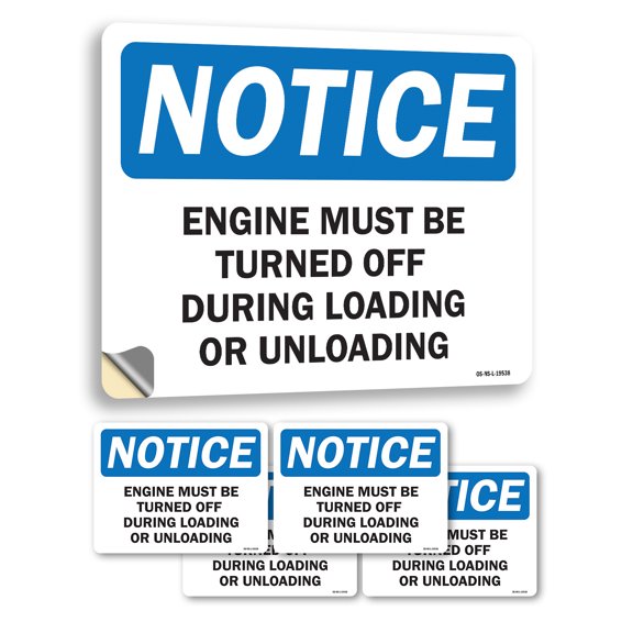 Engine Must Be Turned Off During Loading & Unloading OSHA Notice Vinyl Decal Label 5 Inch x 3.5 Inch - 5 Pack