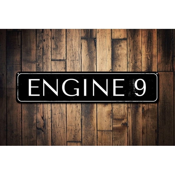 Engine Number 9 Sign Firehouse Sign Custom Firefighter Man Cave Sign Fireman Firehouse Decor - Sign Decor - Size: 16 x 4 Inches