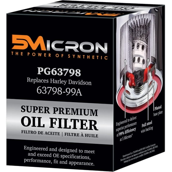 PG Engine Oil Filter PG63798 | Fits 2006-2023 Harley-Davidson FLHX Street Glide, 2014-2023 FLHXS Street Glide Special, 2007-2019 FLHTCU Electra Glide Ultra Classic