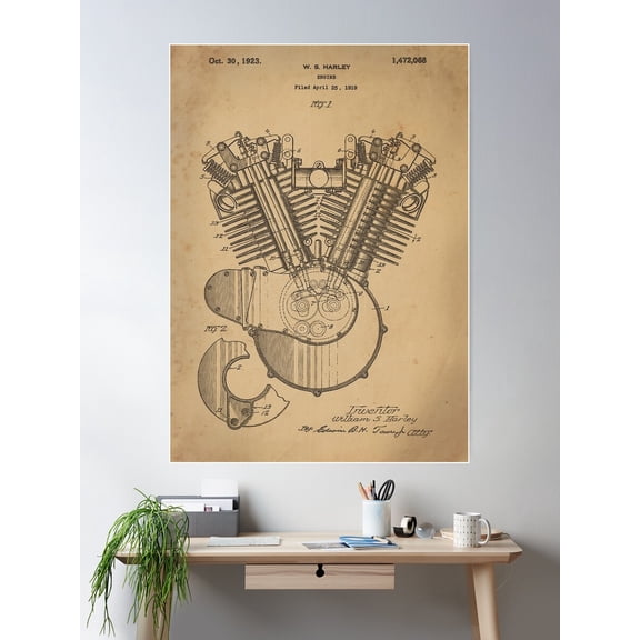 Engine Patent Poster Wall Art, Modern Wall Decor For Living Room Bedroom, 24x36 UNFRAMED