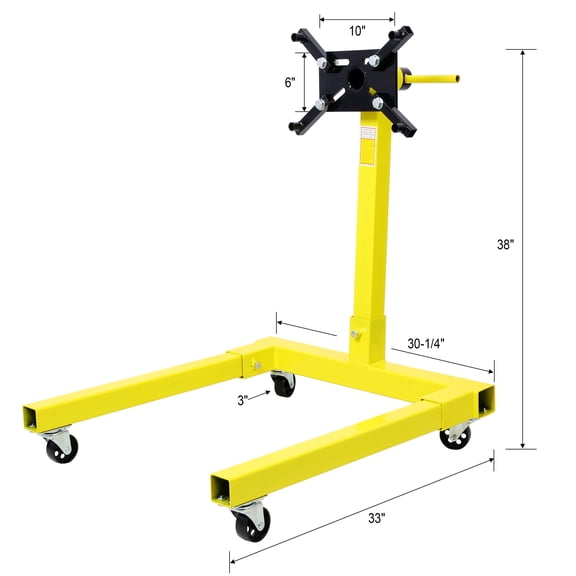 , Engine Stand 1250 LBS Capacity360 Degree Adjustable Mounting Head Easy Assembly Disassembly 4 Ball-Bearing Swivel Caster Wheels Heavy-Duty Square Steel Frame, Yellow ,Steel ,