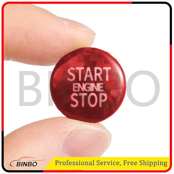 Engine Start Stop Push Button Cover Trim Carbon Fiber Red