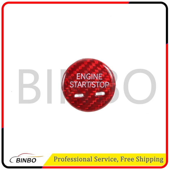 Engine Start Stop Push Button Cover Trim Carbon Fiber Red