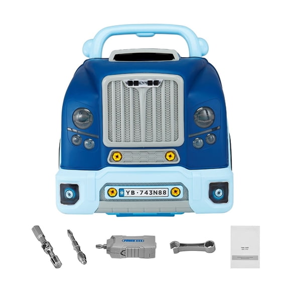 Engine Toy 60 Pieces Mechanic Set for Toddlers - Car Repair Kit with Lights & Sounds, Steering Wheel, Electric Screwdriver - STEM Learning Toys for Ages 3+ Blue