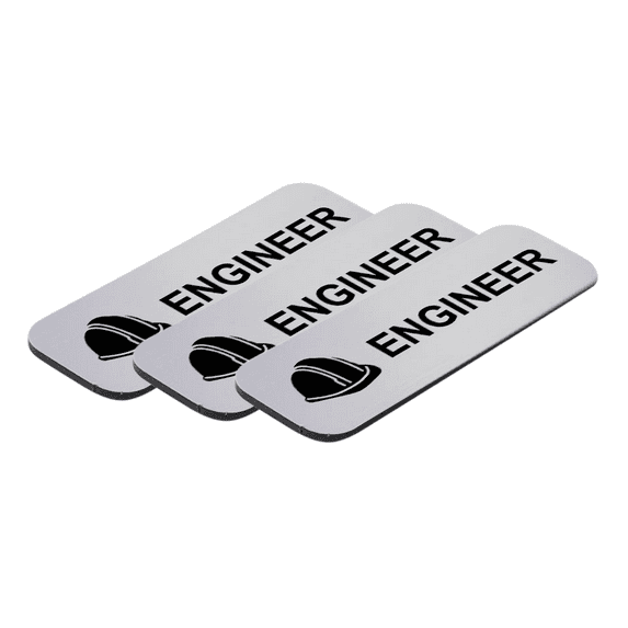 Engineer 1 x 3" Name Tag/Badge, Silver, (3 Pack)