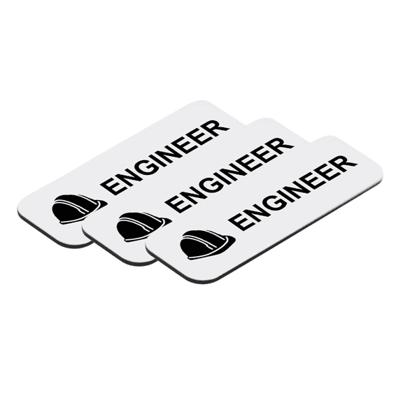 Engineer 1 x 3" Name Tag/Badge, White, (3 Pack)