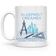 Engineer 11 oz Coffee Mug - Blueprint Dreamer Gift for Creatives White Ceramic