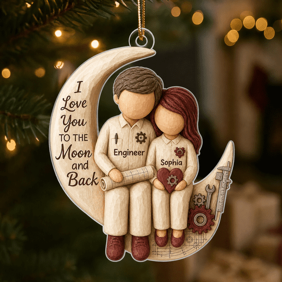 Engineer Acrylic Ornament Romantic Moon Design Gift for Engineering Couple