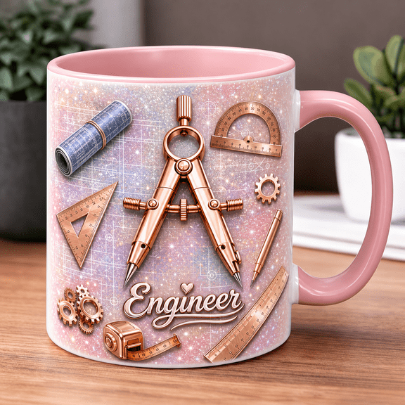 Engineer Ceramic Coffee Mug, Blueprint Measuring Tools Cup Gift for Engineers