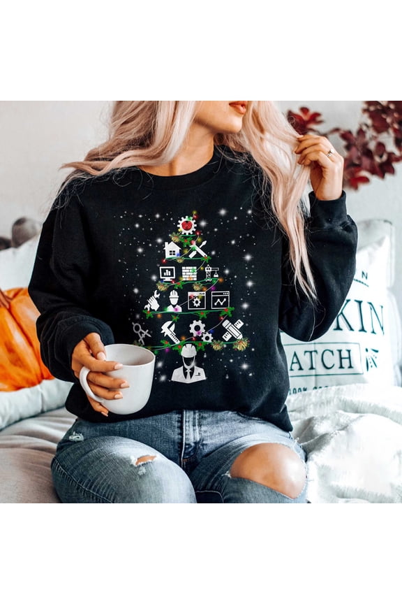 Engineer Christmas Tree Sweatshirt, Funny Engineer Lover Gift, Engineer Christmas Lights Sweatshirt, Christmas Tree Shirt for Women and Men