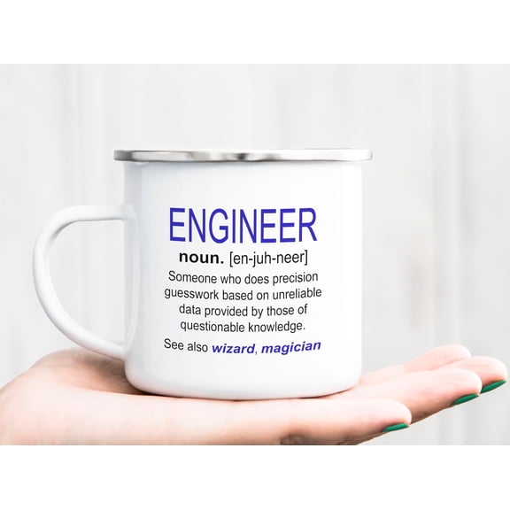 Engineer Definition Enamel Mug, Funny Geeky Engineer Coffee Cup Gift