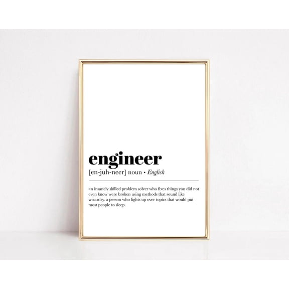 Engineer Definition Minimalist Typography Wall Art Print, Stretched Canvas 8x10in