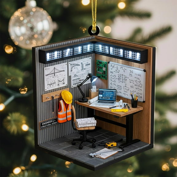 Engineer Desk Ornament , Mini Workstation Christmas Tree Gift for Civil, Structural, or Mechanical Engineers, CAD Drafters, Builders