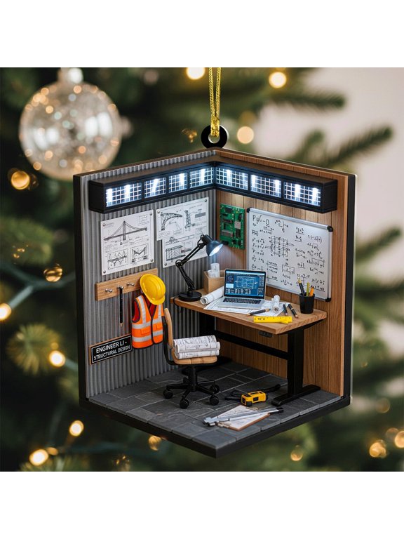 Engineer Desk Ornament , Mini Workstation Christmas Tree Gift for Civil, Structural, or Mechanical Engineers, CAD Drafters, Builders