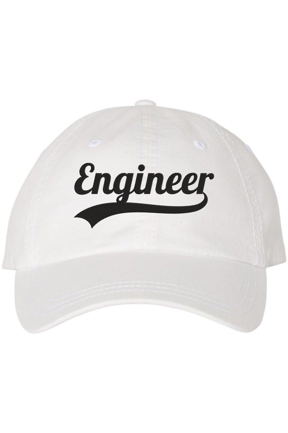 Engineer Embroidered Baseball Cap | Adjustable Premium Stitching Great Gift for Engineering & Students Dad Hat (White)