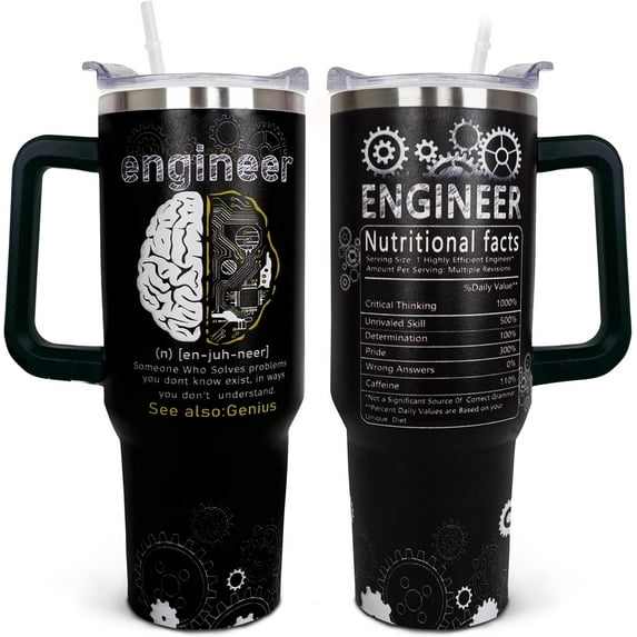 Engineer Gifts, Gifts For Engineers, Aerospace Mechanical Engineering Gifts, Engineer Gifts for Men, Gifts For Engineering students, 40 oz Tumbler with Handle and Straw, black yellow
