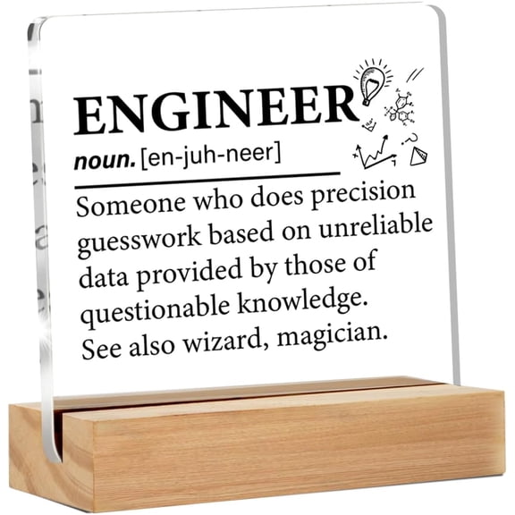 Engineer Gifts for Women Men, Engineer Definition Clear Acrylic Desk Decorative Sign for Home Office, 4x4 Inch