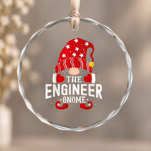 Engineer Gnome Family Theme Ornament, Indoor Decoration, Circle Glass Ornament