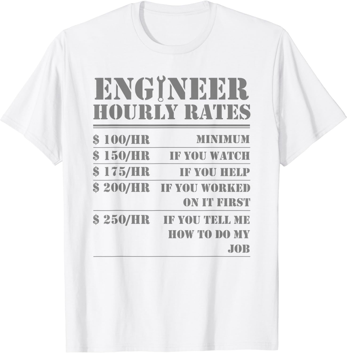 Engineer Hourly Rate Funny Engineering Mechanical Civil Gift TShirt