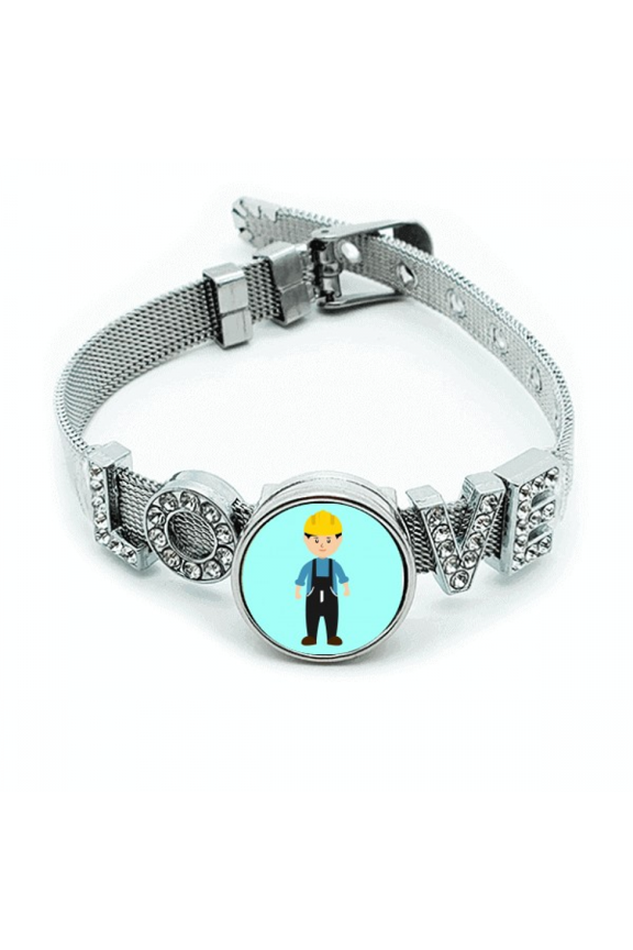 Engineer Labour Force Worker Outline Bracelet Wristband Crystal Love Adjustable Bangle