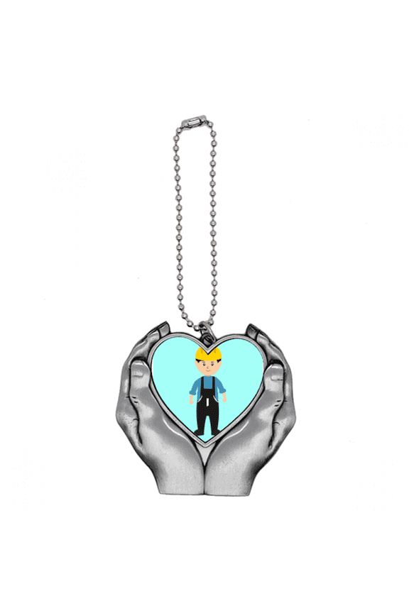 Engineer Labour Force Worker Outline Car Keychain Heart Pendant Ornament Charm
