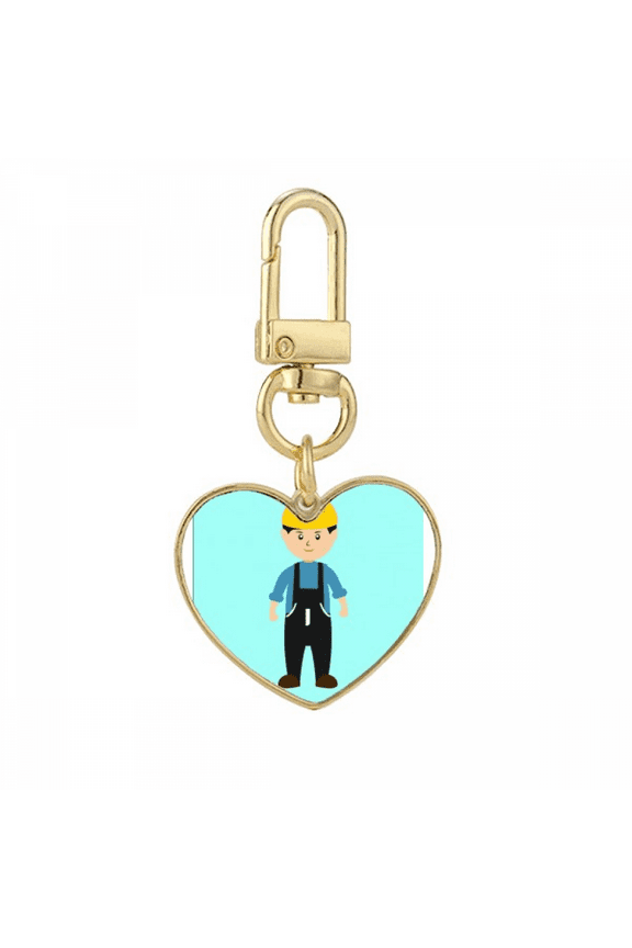 Engineer Labour Force Worker Outline Gold Heart Keychain Metal Keyring Holder