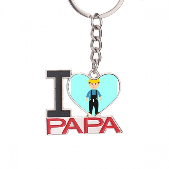 Engineer Labour Force Worker Outline Keychain Metal Keyring Holder Love PAPA Father