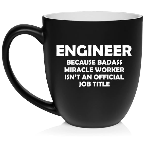 Engineer Miracle Worker Job Title Funny Ceramic Coffee Mug Tea Cup Gift for Her, Him, Women, Men, Birthday, Daughter, Son, Graduation, Bachelors, Masters, Degree (16oz Matte Black)