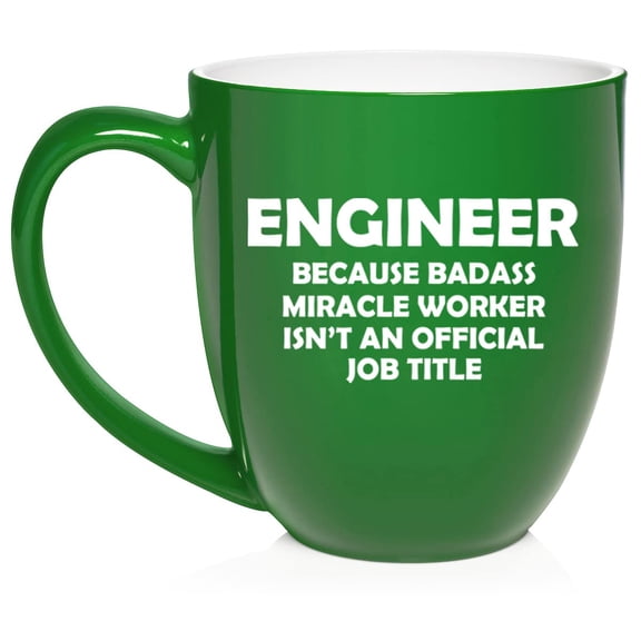Engineer Miracle Worker Job Title Funny Ceramic Coffee Mug Tea Cup Gift for Her, Him, Women, Men, Birthday, Daughter, Son, Graduation, Bachelors, Masters, Degree (16oz Green)