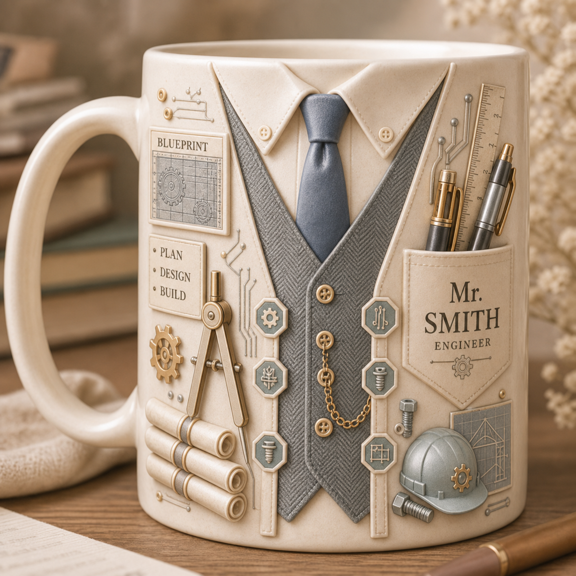 Engineer Mug Blueprint Design Gift for Engineers, Graduation or Office Coffee Cup