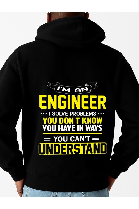 Engineer Problem Solver sweatshirt funny humor men's long sleeve black Casual Solid Basic Hooded Sweatshirt Streetwear For Winter Fall, As Gifts streetwear y2k funny humor
